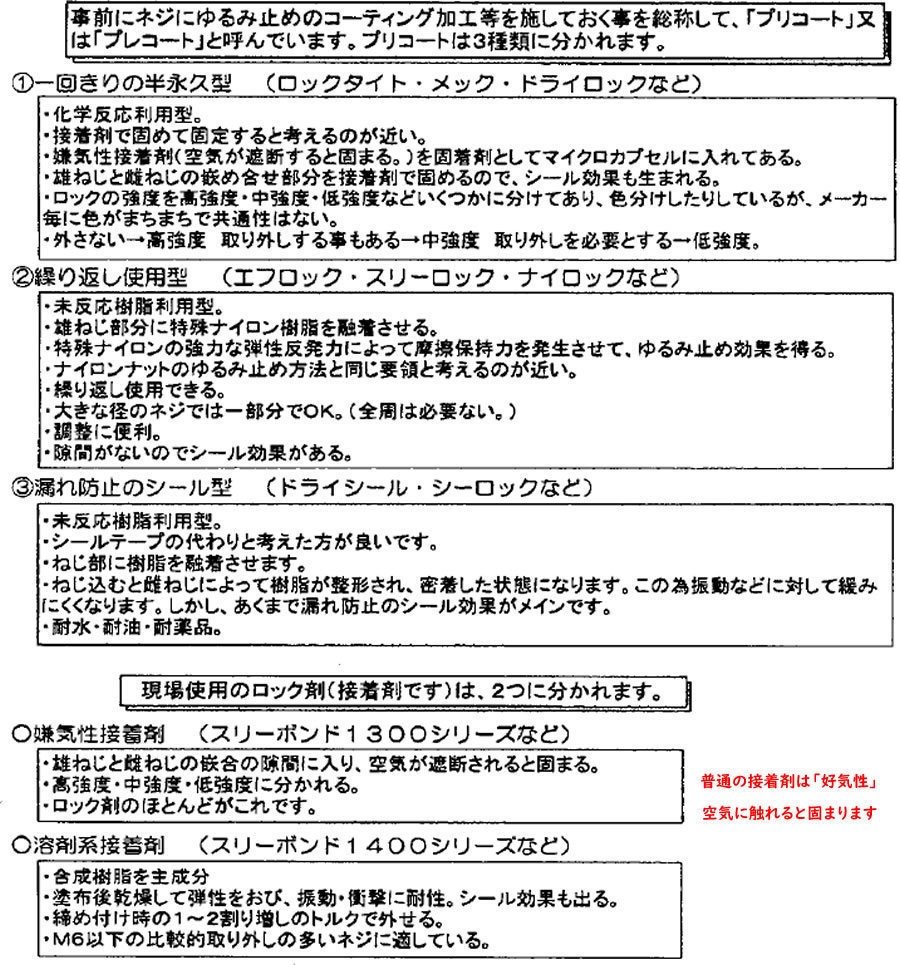 接着剤基礎 ねじのゆるみの原因と対策 ねじのロック加工やロック剤について 職人さんのお助けサイト E Neji Net