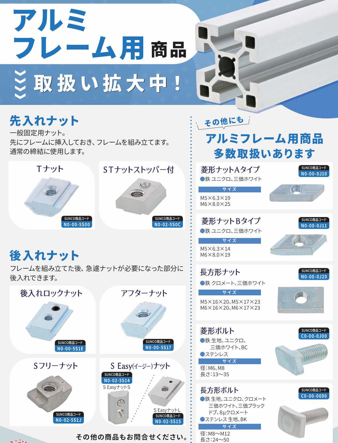 SUSアルミフレーム後入れナットM6 上手かっ