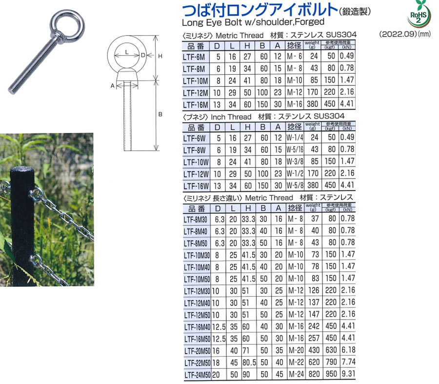 ロングアイボルト（足長アイボルト【1個】ｱｲBT(ｱｼﾅｶﾞ 30X70 標準