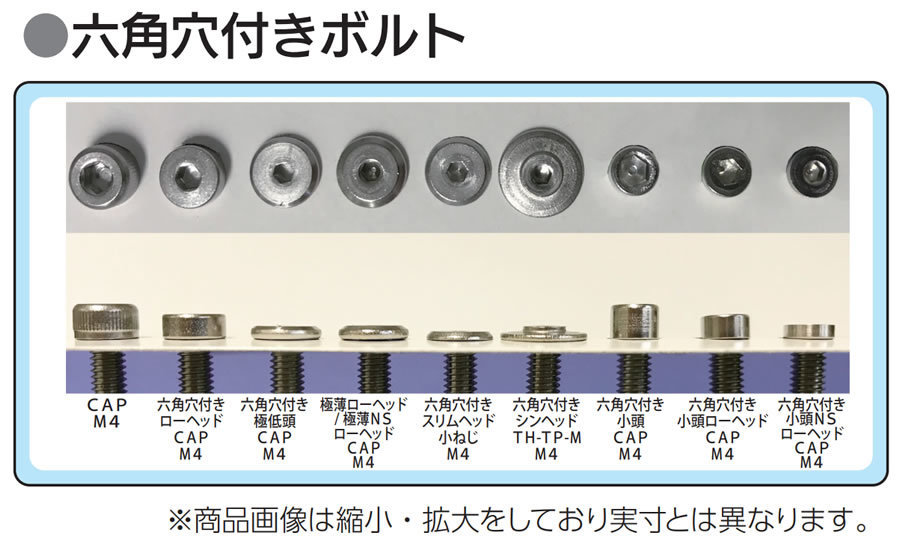 六角穴付き低頭キャップ、低頭小ねじ、低頭ボルト（六角穴付き